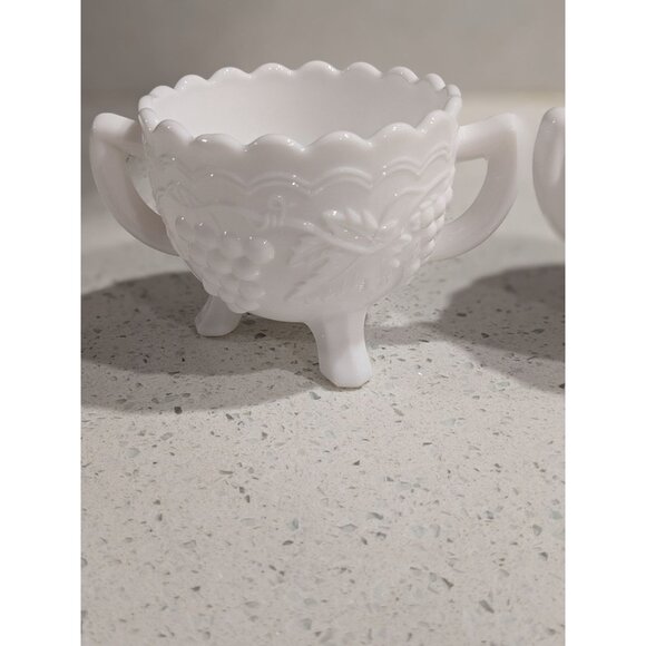 Imperial Glass Milk Glass Cream & Sugar Set With Grape Pattern - Picture 3 of 11